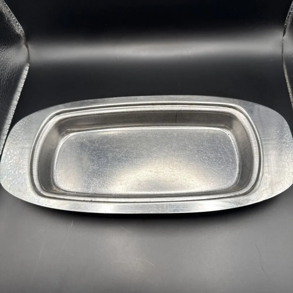 3 Piece Stainless Steel Covered Butter Dish Glass Insert/lid Mid century Modern